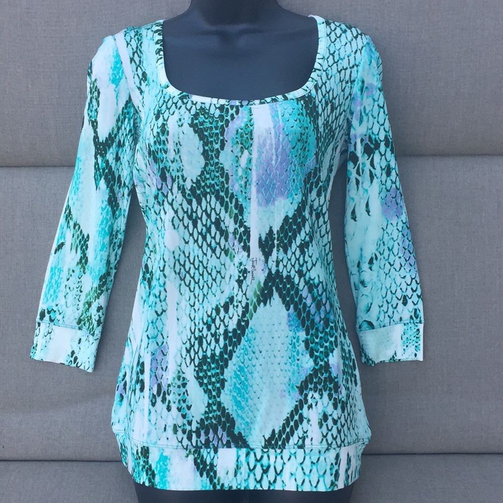 JUST CAVALLI Signature Print Top with 3/4 Sleeves